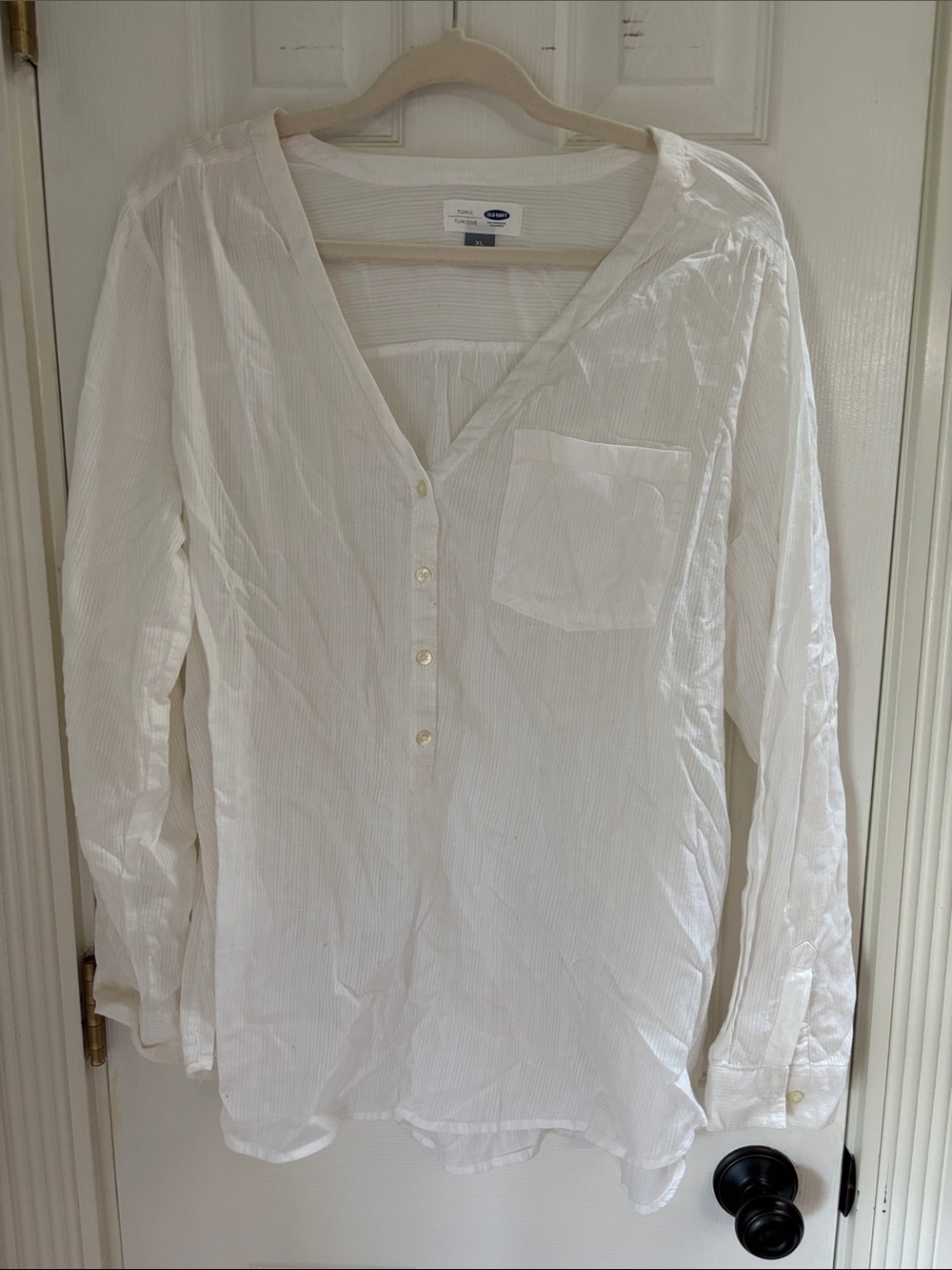 Old Navy Cotton White V-Neck Button Pullover Tunic